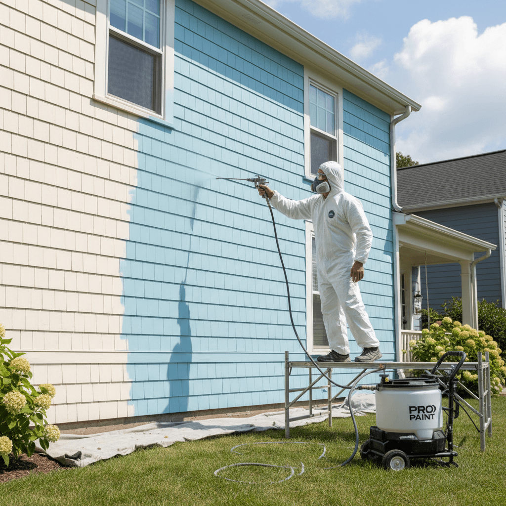 Exterior painting on a residential house siding