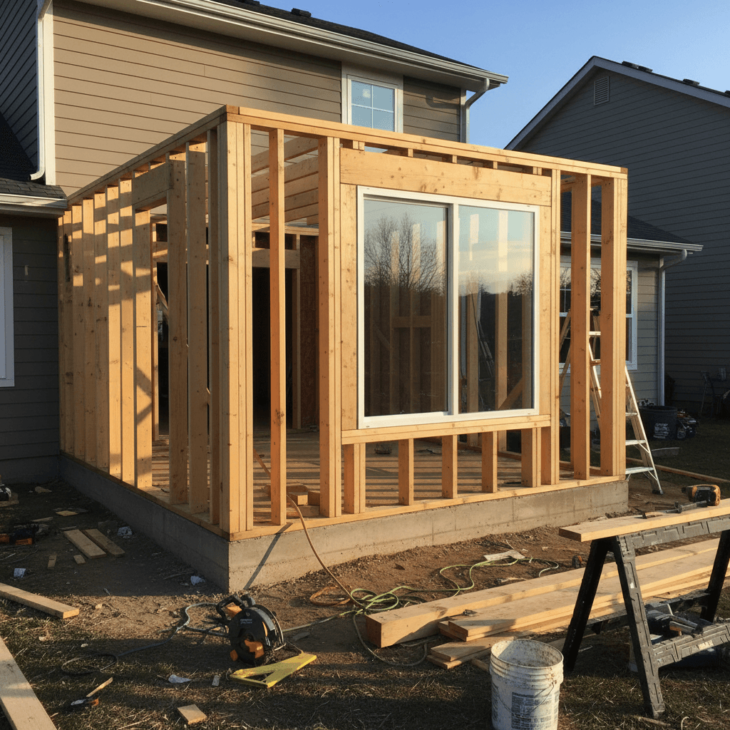 Room addition framing on a residential home