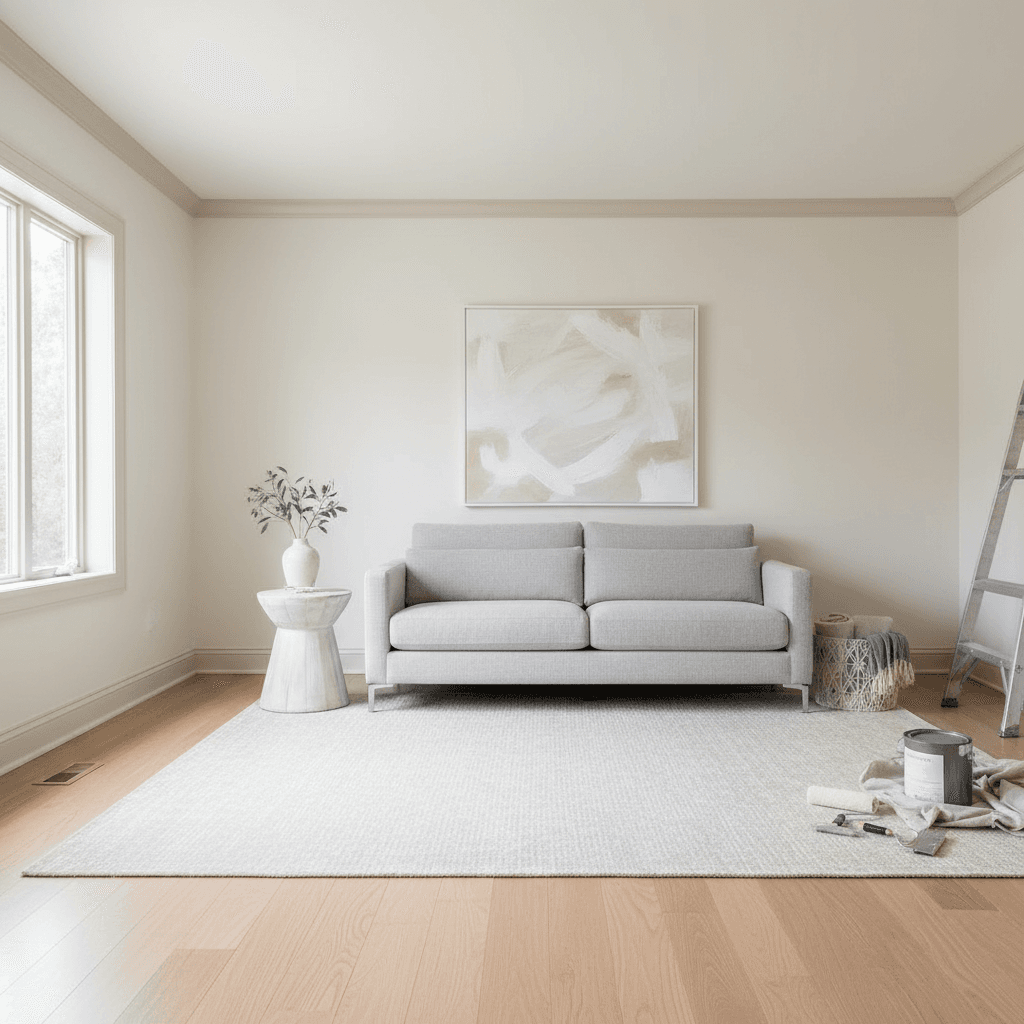 Interior painting in a bright living room with neutral colors