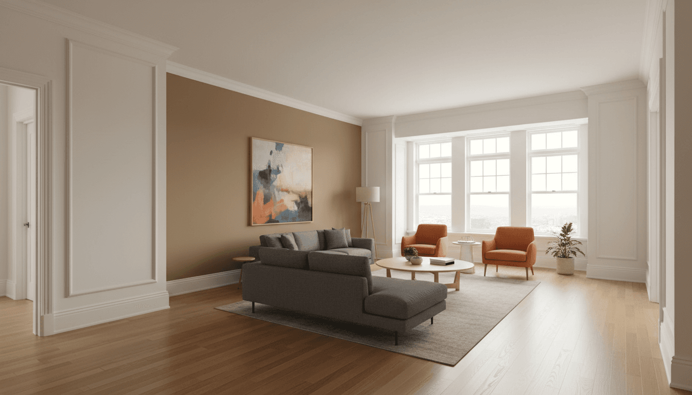 Interior painting showing clean edges on walls and crown molding
