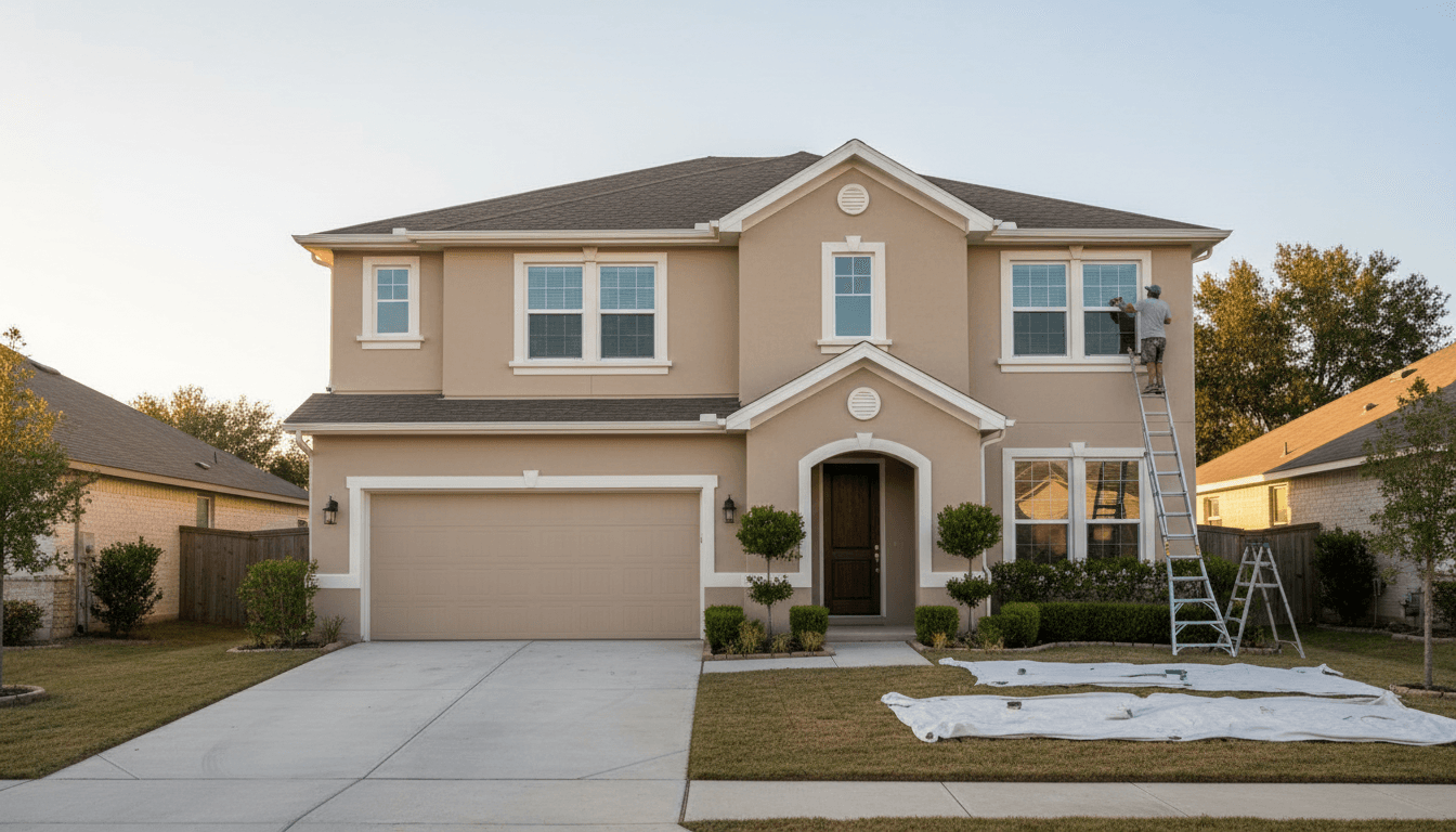 Renovated house exterior with fresh paint and new front door