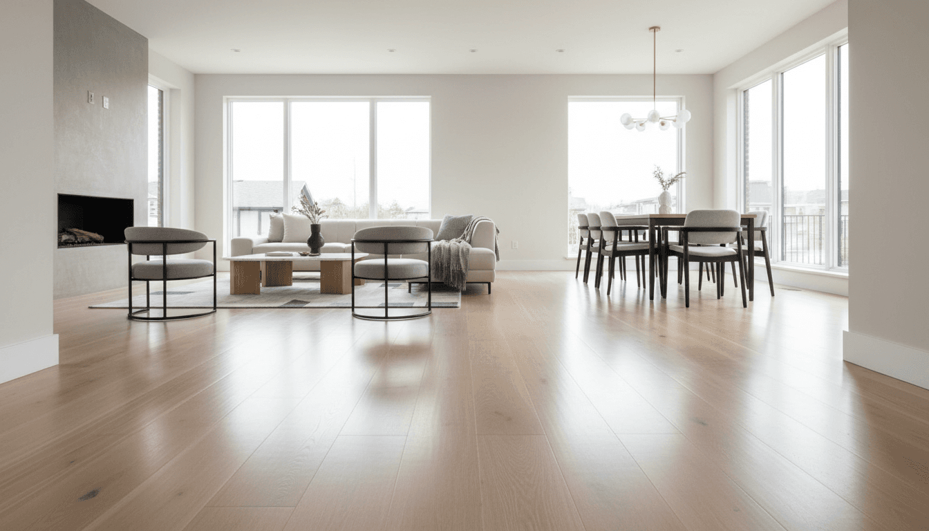 Open concept room addition with new windows and hardwood floors