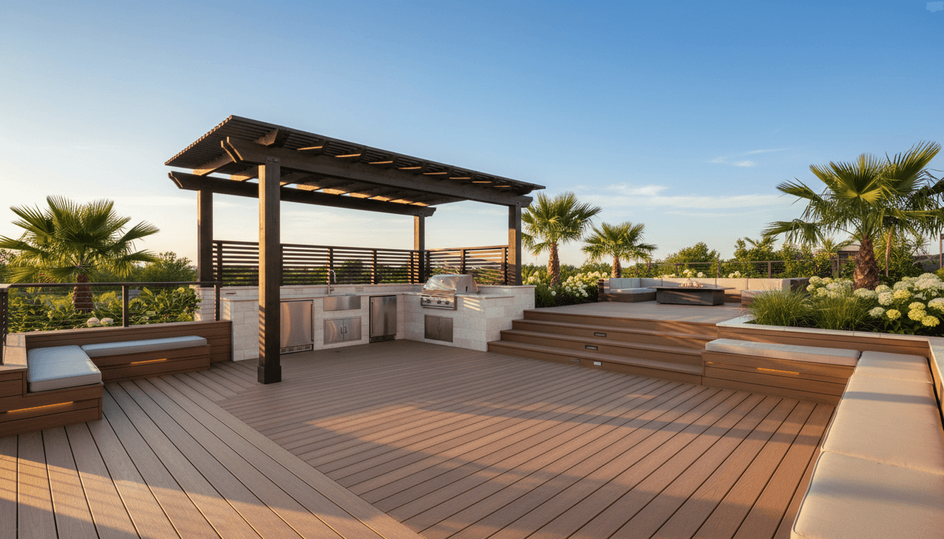 Deck addition with composite decking and metal railing