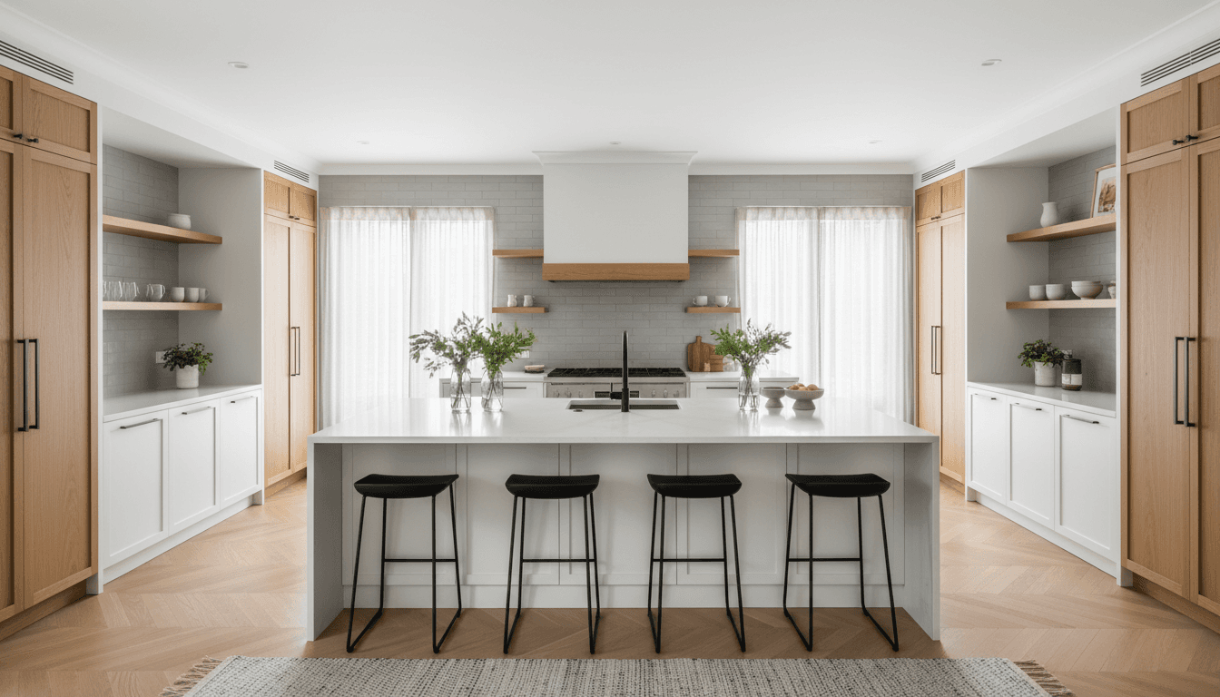 Remodeled kitchen with white cabinetry and island